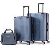 Rockland Costa Mesa 3 PC Luggage Set, 2 PC Hard Case Upright Luggages with Spinner Wheels and a 14" Polyester Tote Bag, Blue, (14" Tote, 20", 24")