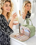 BAGSMART Travel Toiletry Bag, Puffy Large Toiletry Bag for Women, Lightweight Cosmetic Makeup Bag Organizer with Handle for Traveling, Accessories, Essentials, Toiletries (Green)