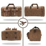 Wildroad Waxed Canvas Genuine Leather 50L Waterproof Duffle Bag - Vintage Travel Weekender Overnight Carry On