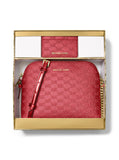 Michael Kors Jet Set Dome Crossbody With Card Case, Gold-Tone Hardware/MK Embossed Glitter/Crimson