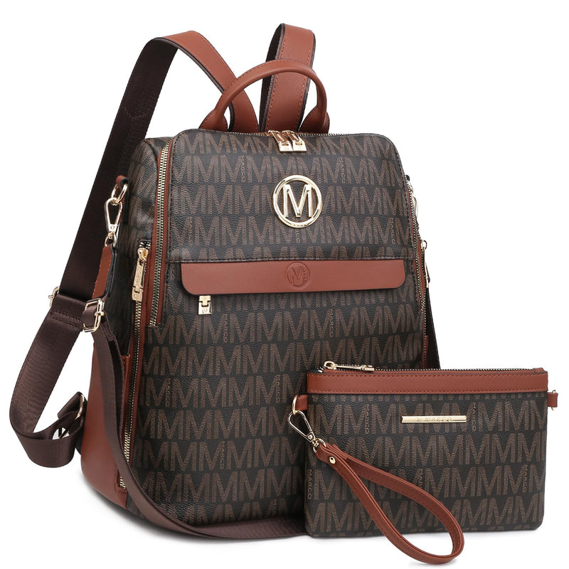 MKP Women Fashion Backpack Purse PU Leather Convertible Medium Ladies Rucksack Travel Shoulder Bags Handbag and Purse 2Pcs