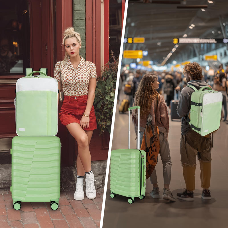 WireHot 5-Piece Lightweight Luggage with Backpack Sets, ABS+PC Hard Shell Suitcase with TSA Lock & YKK Zipper (Avocado Green, 20in/24in/28in/BP/TB)