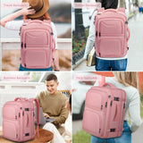 YGSNTG Travel Backpack for Women, 52L Carry On Backpack, Extra Large Expandable Travel Bag, 18.4 Inch TSA Flight Approved Luggage Personal Item Size with USB, Teacher Business Daypack, Pink