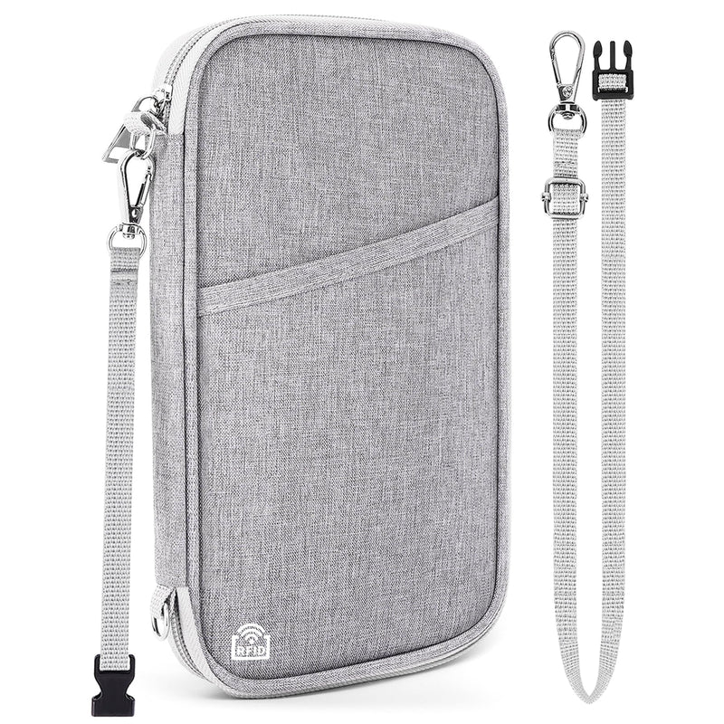 Magimack Family Passport Holder for Travel, RFID Blocking Travel Document Organizer with Flexible Carrying Style, Portable Passport Wallet and Essentials for Trip (Grey)