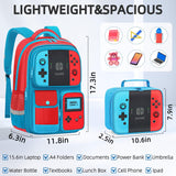 JIRAIKEI School Backpack for Boys,3pcs Gamer Boys Backpack with Lunch Box Set for Kids Teens Elementary Middle School Students Ages 6-18,17" Large Capacity School Bookbag with Multiple Pockets