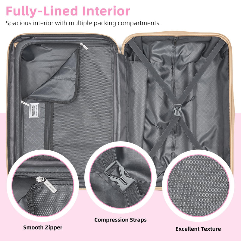 LARVENDER Luggage Sets 3 Piece Expandable Carry on Luggage 22x14x9 Airline Approved Hardshell Suitcase with Wheels TSA Lock, Lightweight Suitcase Set for Women with Travel Backpack, Berry