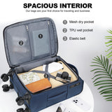 KROSER Softside Expandable Carry On Luggage with Front Business Pockets，20 Inch Suitcases with Spinner Wheels & Built-in TSA Lock, Durable Suitcase Rolling Luggage with USB Port, Haze Blue