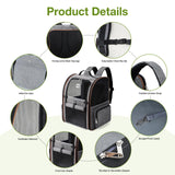 Lekebobor Cat Carrier Backpack, Expandable Pet Carrier with Sun Shade & Full Front Opening, Breathable Mesh Backpack for Small Dogs & Medium Cats Up to 18 Lbs, Foldable for Hiking, Camping (Grey)