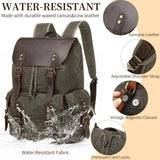 Yamons Genuine Leather Backpack for Men, Waxed Canvas Backpack Shoulder Rucksack with Toiletry Vintage Backpack for Travel,Camping, Hiking(Army Green)