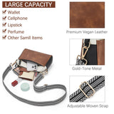 BOSTANTEN Small Crossbody Purse for Women Triple Zip Cell Phone Leather Shoulder Handbag with Wide Guitar Strap Brown with Black