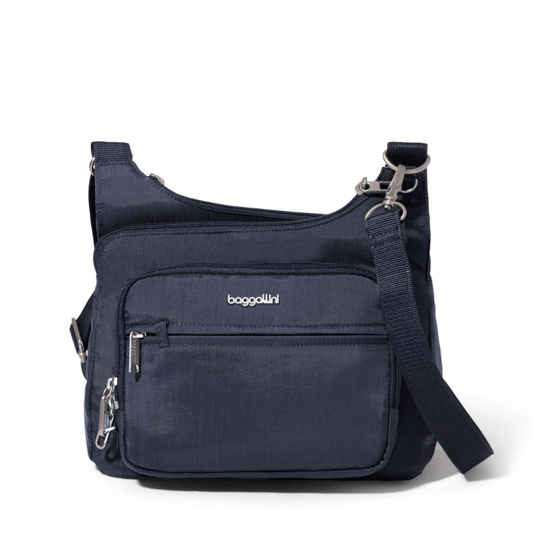 Baggallini Securtex Anti-Theft Crossover Crossbody Bag for Travel 11”W x 8.5”H, RFID, Built-in Wallet, Locking Zippers