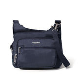 Baggallini Securtex Anti-Theft Crossover Crossbody Bag for Travel 11”W x 8.5”H, RFID, Built-in Wallet, Locking Zippers