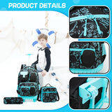 Meetbelify Boys Rolling Backpack with Wheels Kids Travel Luggage with Lunch Box Pencil Case for Elementary Students 18inch Carry on Suitcase for Boys Ages 8-10