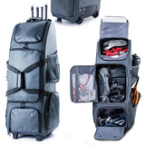 VIGEGARI Large Rolling Baseball Bag with Wheels - Softball Bag for T-Ball to Adult Leagues - Grey, 4 Bats, Separate Shoe Compartment, Fence Hook