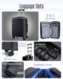 LIGHT FLIGHT Luggage Sets, 3 Piece Durable Suitcase Set with Spinner Wheels, 3 Pcs Hardside Lightweight luggage with TSA Lock, Large Checked Travel Suitcases, 20/24/28 Inch, Black