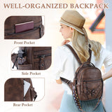 VASCHY Small Backpack Purse for Women, Cute Vegen Leather Mini Backpack for Lady with Guitar Shoulder Bag Handbag Strap Coffee
