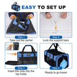 TSA Approved Pet Carrier for Kitten and Puppy, Cat Carrier Soft Fits Pets up to 13 lbs, Dogs Travel Bag with Bowl Foldable, Ideal for Travel, Car Rides, and Vet Visits (Blue, Cat Bowl Set)