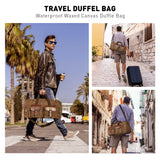 Wildroad Waxed Canvas Genuine Leather 50L Waterproof Duffle Bag - Vintage Travel Weekender Overnight Carry On