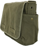ARMYU Verde Oliva Original Lona de Algodón Pesado Clásico Bolso Militar Mensajero + Bandas Decorativas