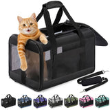 Conlun Cat Carrier Airline Approved, Soft-Sided Dog Carrier with Inner Safety Leash, Pet Transport Carrier for Small-Medium Cats Puppies up to 15 Lbs, Collapsible Travel Kitten Carrier Bag -BlackM