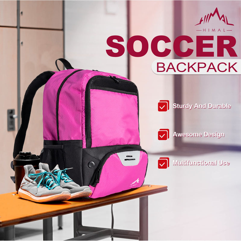 Himal OutdoorsSoccer Bag-Backpack for Soccer,Backpack for Football & Volleyball & Handball,Sports Bag with Separate Cleat and Ball Holder rose red