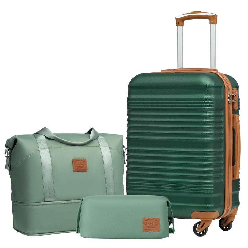Coolife Luggage Set 3 Piece Luggage Set Carry On Suitcase Hardside Luggage with TSA Lock Spinner Wheels(Dark Green, 3 piece set (DB/TB/20))
