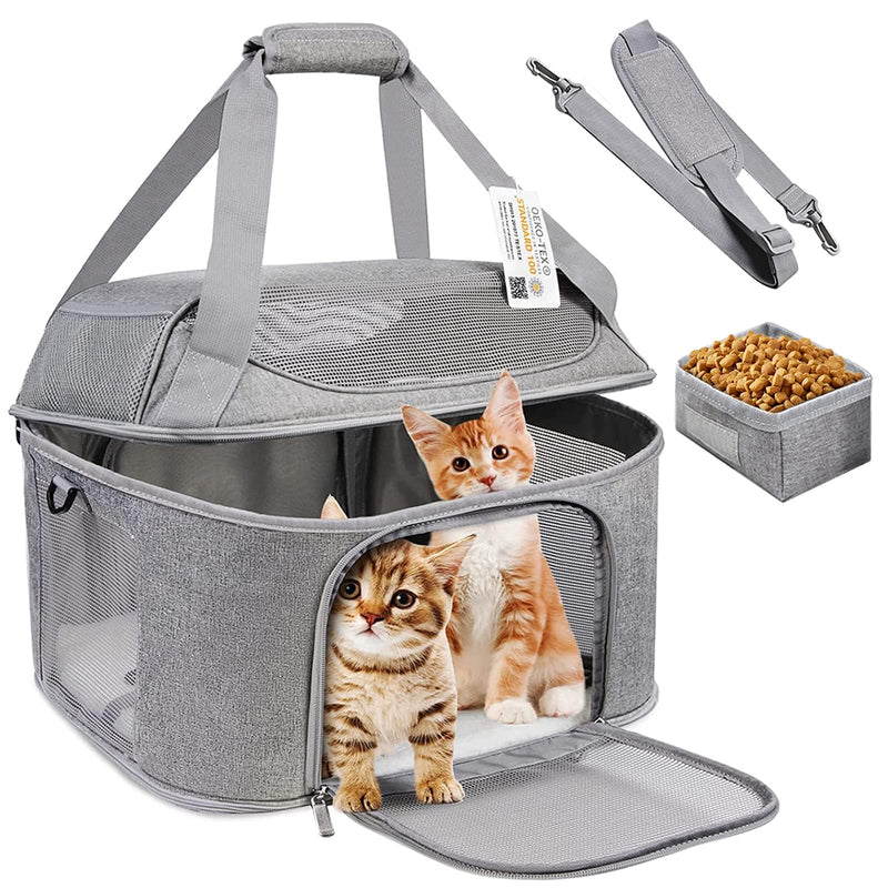 Bejibear Large Cat Carrier for 2 Cats, Soft Side Pet Carrier for Cats Small Dog, Collapsible Travel Dog Carrier Bag TSA Airline Approved Dog Carrier Backpack,Grey