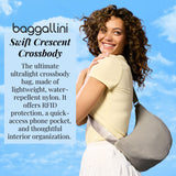 Baggallini Swift Crescent Crossbody Bag for Women - Lightweight 12"x8" Travel Purse Handbag