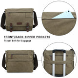Dasein Large Vintage Canvas Messenger Shoulder Bag, Army Green, 15in Laptop Capacity
