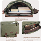 Canvas Messenger Bag for Men Women,Travel Satchel Shoulder bag 15.6 Inch Laptop Bags Business(Green-Upgrade)
