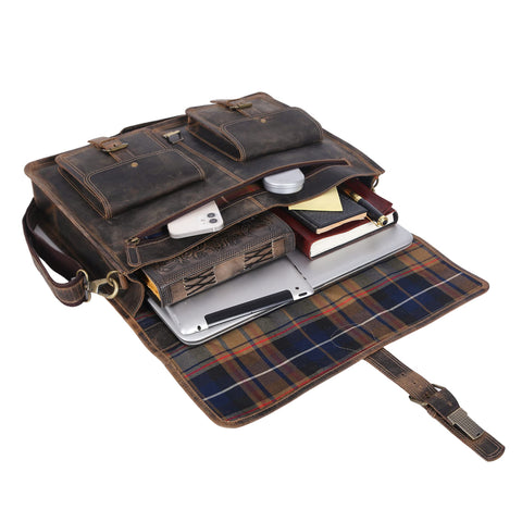 Leather briefcase 18 inch laptop messenger bag for men and women best satchel office bag