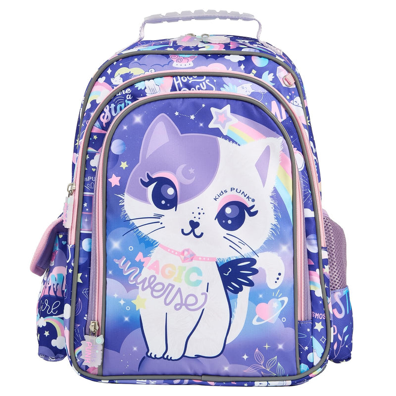 KidsPUNK Girls Backpack Kids Backpacks for Girls Cute Cat Backpack Kawaii Backpack for Preschool Elementary Kindergarten,Light Purple Color,Large Capacity,16 Inch