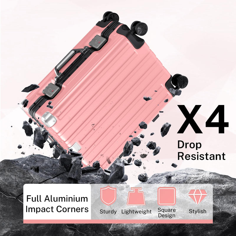 Krute Zipperless Luggage 24 Inch Aluminum Frame Suitcase with Spinner Wheels PC+ABS Hardide Checked Luggage TSA Approved