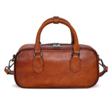 HESHE Genuine Leather Crossbody Bags for Women Boston Vintage Top Handle Purses for Ladies Barrel Satchel Handbags with Adjustable Shoulder Strap (Brown)