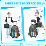 Meetbelify Backpack with Wheels for Boys Rolling Backpack Kids School Bag with Lunch Box Set for Elementary Student Travel Suitcase Laptop Luggage for Boys Age 6-8