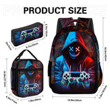 jvycjlu Boys Gaming Backpack Set - 17 Inch Large Capacity with Lunch Bag & Pencil Case - for Teens, Elementary & Middle School - Durable Travel Backpacks (3-Piece)