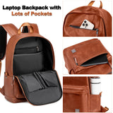 weiatas Leather Laptop Backpack for Men Women Work, Lightweight School Backpack Bookbag for College Students, Waterproof Casual Daypack Travel Computer Backpack fits 15.6 (Brown)