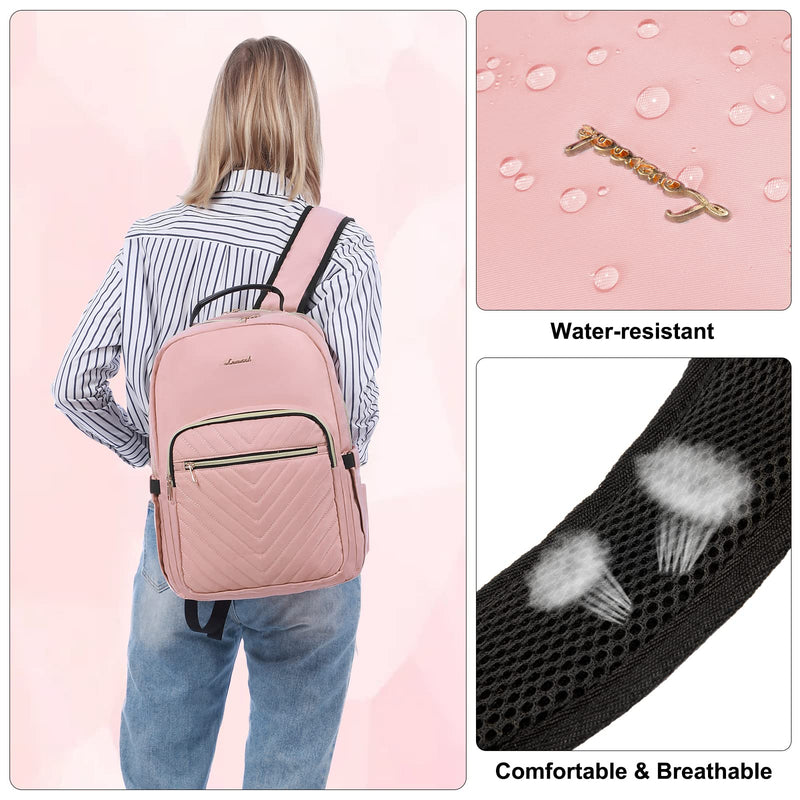 LOVEVOOK Laptop Backpack for Women 15.6 inch,Cute Womens Travel Purse,Professional Laptop Computer Bag,Waterproof Work Business College Teacher Bags Carry on Backpack with USB Port,Pink