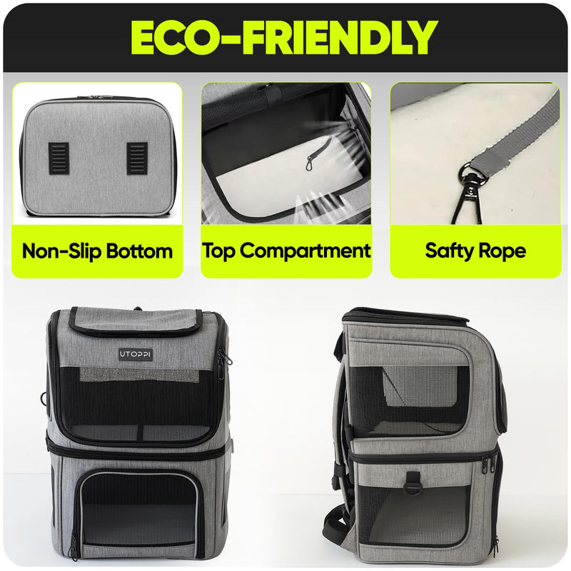 UTOPPI Cat Backpack Carrier for 2 Cats, Kittens or Small Dogs, Foldable & Breathable Pet Travel Bag, Cat Carrier Soft Sided & Lightweight, Holds up to 10kg, Ideal for Hiking, Camping & Picnic