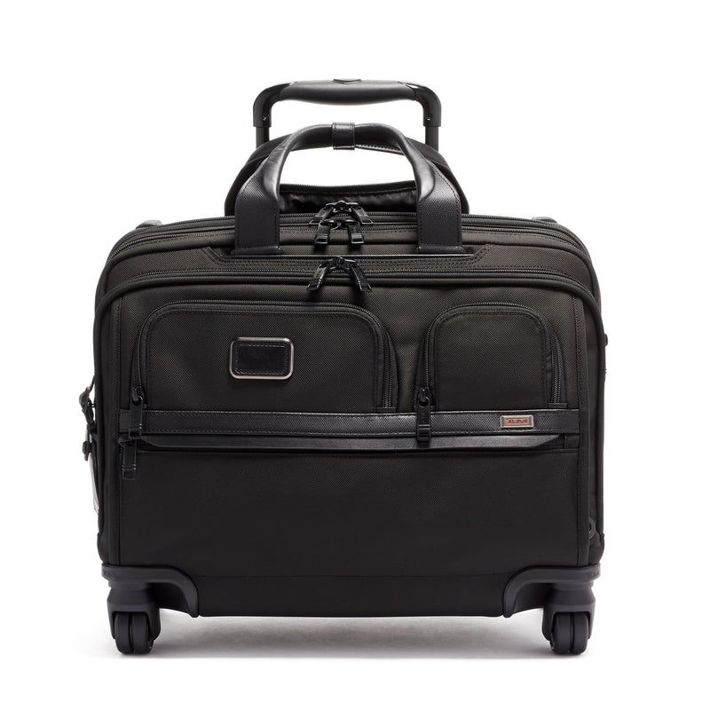 TUMI - Alpha Deluxe 4 Wheeled Laptop Case Brief - Laptop Bag with Wheels - Travel Briefcase with Expandable Design - Black