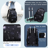 3Pcs Galaxy Boys Rolling Backpack Set with Lunch Bag, Galaxy Print Kids Backpack for Boys with Wheels