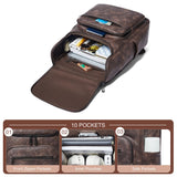 tiamyi leather travel backpack for men and women, flap top laptop backpack fits 17.3 inch computer with luggage strap and separate padded compartment, coffee