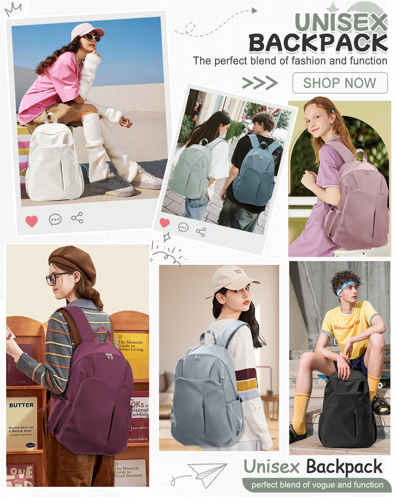SEAFEW Green Backpack for Girls Women Waterproof High School Book Bag Cute Backpack for Men Teens Boys, Lightweight Simple Middle School Back Pack Daypack