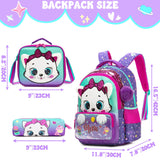 Meetbelify Kids School Backpacks for Girls Cute Cat Backpack with Lunch Bag for Elmentary Students Kids Travel Bookbag for Girls Age 6-12 Purple