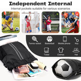 dulvus Sports Drawstring Gym Bag, Waterproof Drawstring Backpack with Side Mesh Pockets, Sport Bag with Shoes Compartment for Women Men - Black