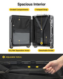 LEVEL8 Zipperless Checked Luggage with Aluminum Frame, Upgraded Medium Hardside Suitcase with Spinner Wheels, Metal Travel Luggage with Double Tsa Locks, 24 Inch, Grey