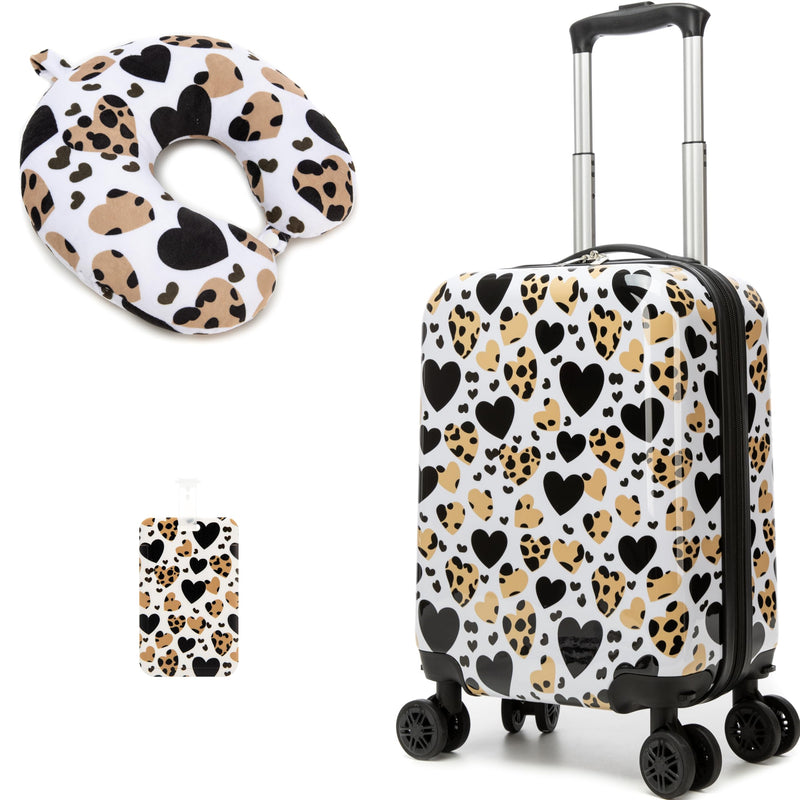 Inprof Kids Luggage with Spinner Wheels Carry on Suitcases for Girls 2 Piece Luggage Sets 16" Toddler Suitcase for Kids Rolling Suitcase Airline Approved (Brown Leopard)