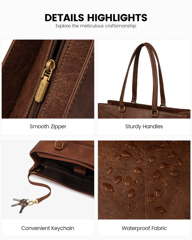 LOVEVOOK Laptop Bag for Women,15.6 Inch Laptop Tote Bag for Women,Vintage Leather Work Tote Bags Computer Teacher Bag,Waterproof Business Office Briefcase Bible Bag