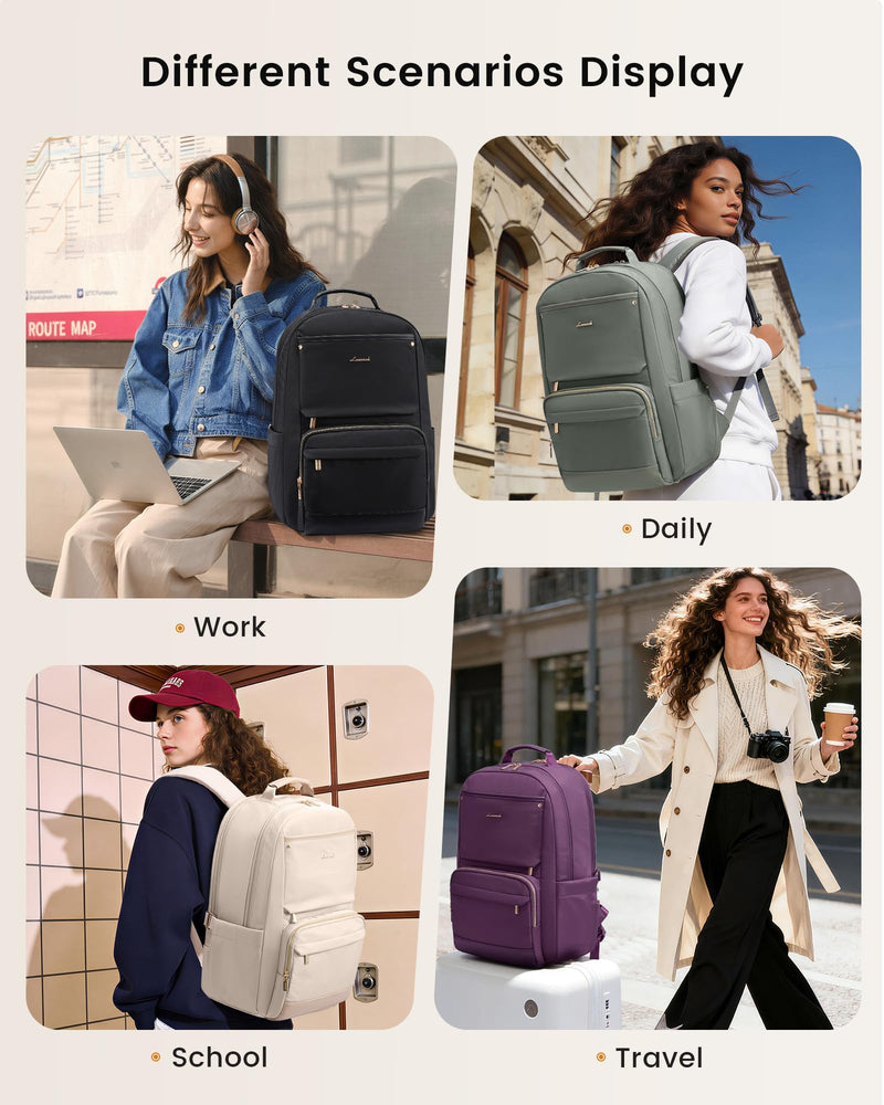 LOVEVOOK Laptop Backpack for Women with Large Capacity Cup Pocket, 15.6 inch Work Purse Travel Bag for Teacher Nurse, Waterproof Computer Business Back Pack, Cute Bookbag for School College, Black