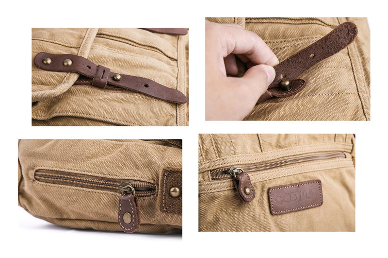 GOOTIUM Canvas Crossbody Bag - Small Messenger Bag | Vintage Shoulder Purse, Khaki